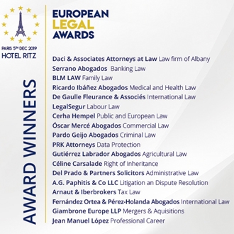 Award-winners of the European Legal Awards 2019
